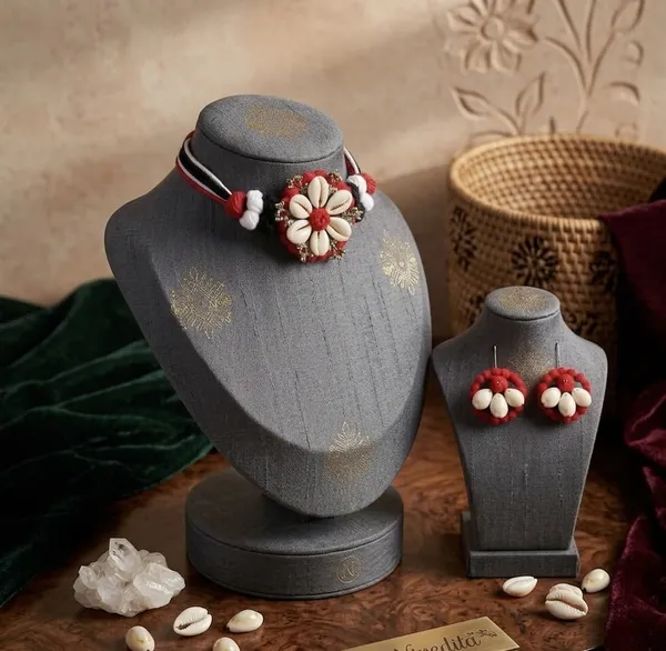 Aura_Artisan_Hand_Painted_Floral_Cowrie_Shell_Necklace_Set_With_Earrings_(Pack_Of_2)