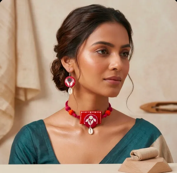Handcrafted_Red_Terracotta_Necklace_Set_With_Earrings