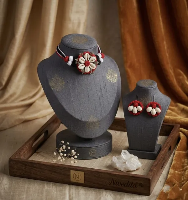 Aura_Artisan_Hand_Painted_Floral_Cowrie_Shell_Necklace_Set_With_Earrings_(Pack_Of_2)
