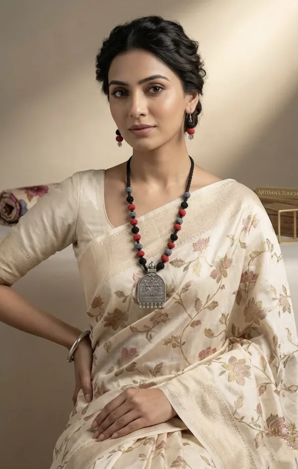 Oxidized_Silver_Beaded_Necklace_Set_With_Temple_Pendant_And_Matching_Earrings