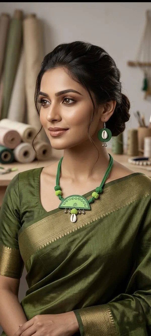 Green_Handcrafted_Necklace_And_Earrings_Set_With_Traditional_Pendant