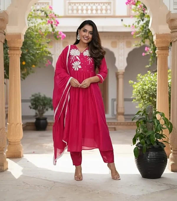 Embroidered_Flaired_Cotton_Rayon_Kurta_Set