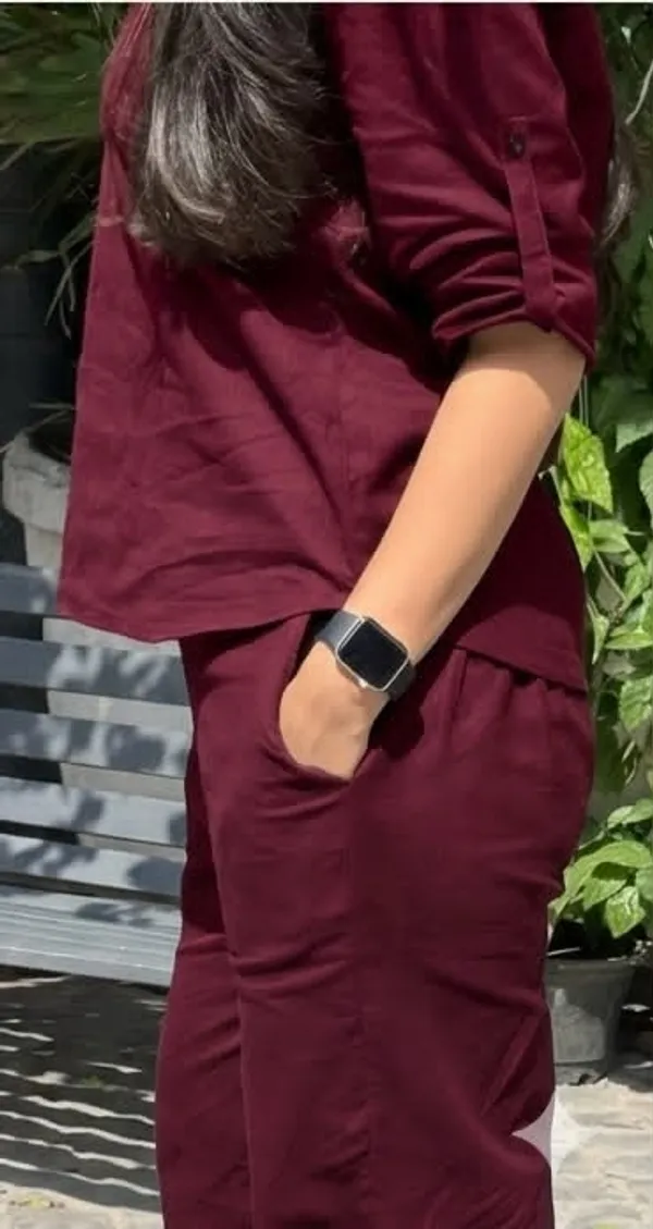 pure_cotton_maroon_Shirt_&_Trouser_Co-ord_Set