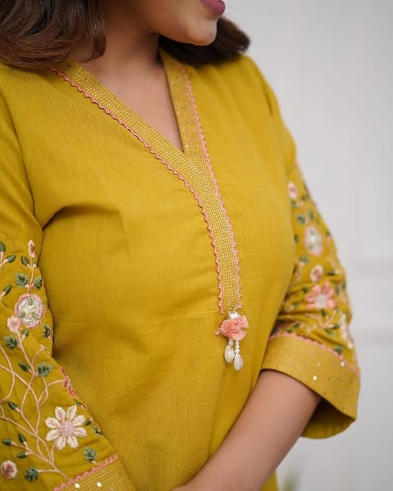 Yellow_Cotton_rayon_Kurti_Set