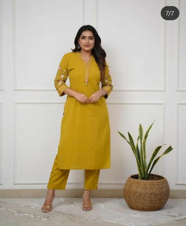 Yellow_Cotton_rayon_Kurti_Set