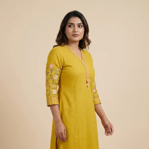 Yellow_Cotton_rayon_Kurti_Set