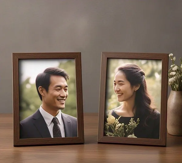 Brown_Picture_Frame_Set_Of_2_Wood_Finish_Crystal_Clear_Acrylic_Glass_Table_Top_Display_Dual_Orientation