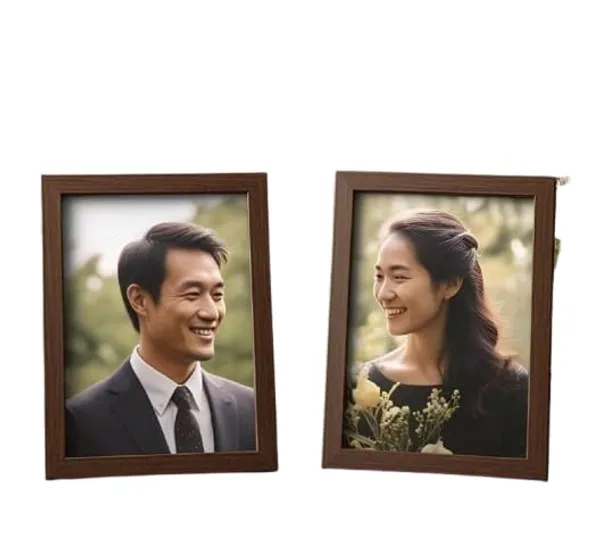Brown_Picture_Frame_Set_Of_2_Wood_Finish_Crystal_Clear_Acrylic_Glass_Table_Top_Display_Dual_Orientation