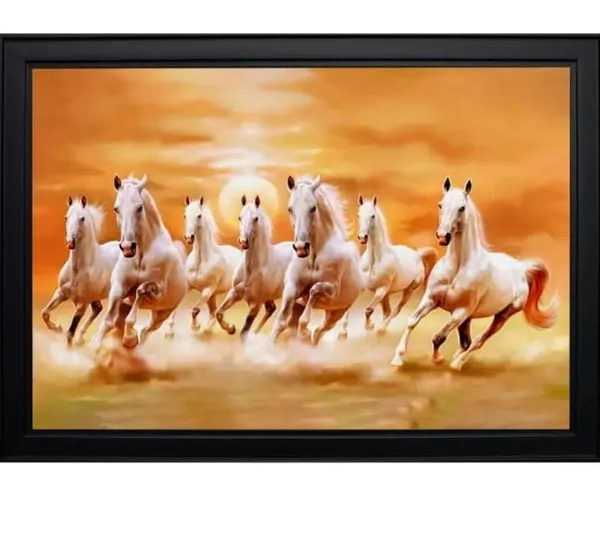 Black_Seven_Running_Horses_Wall_Art_A4_Size_Frame_According_To_Vastu_Shastra