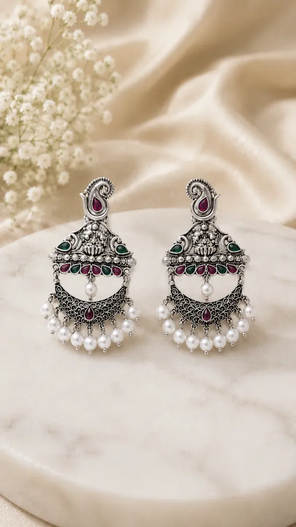 Silver_Oxidized_Peacock_Motif_Chandbali_Earrings_With_Pearl_Drops
