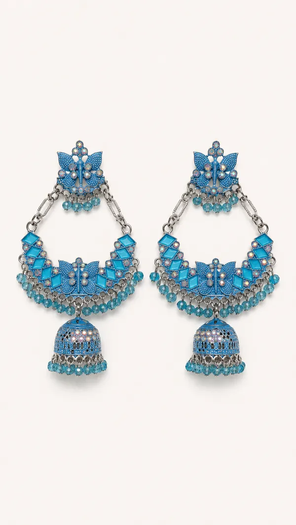 Blue_Oxidized_Silver_Jhumka_Earrings_With_Floral_Motif