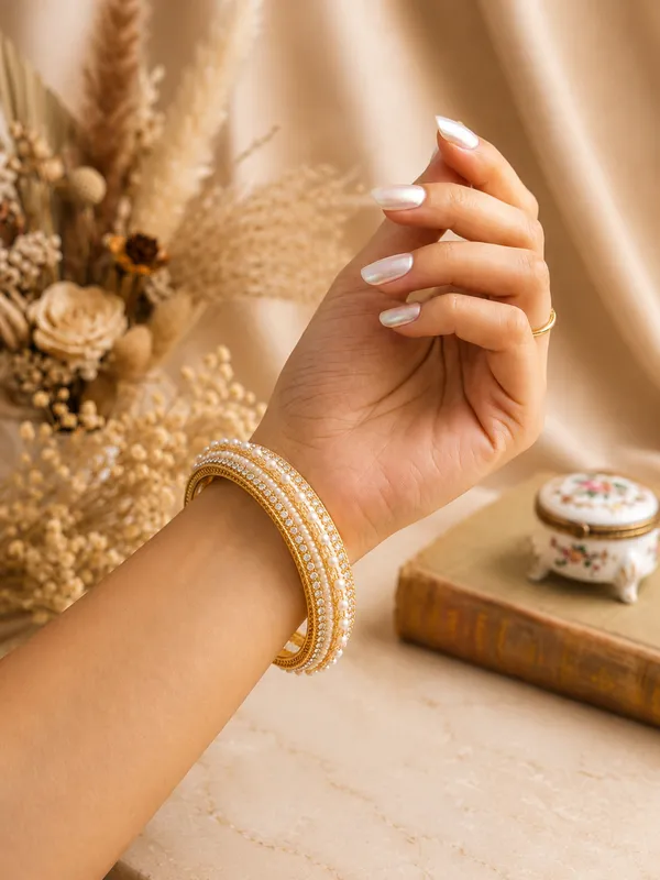 Gold_And_White_Beaded_Wrap_Bangles_Set