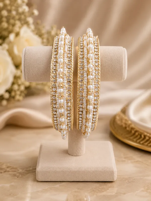 Gold_And_White_Beaded_Wrap_Bangles_Set