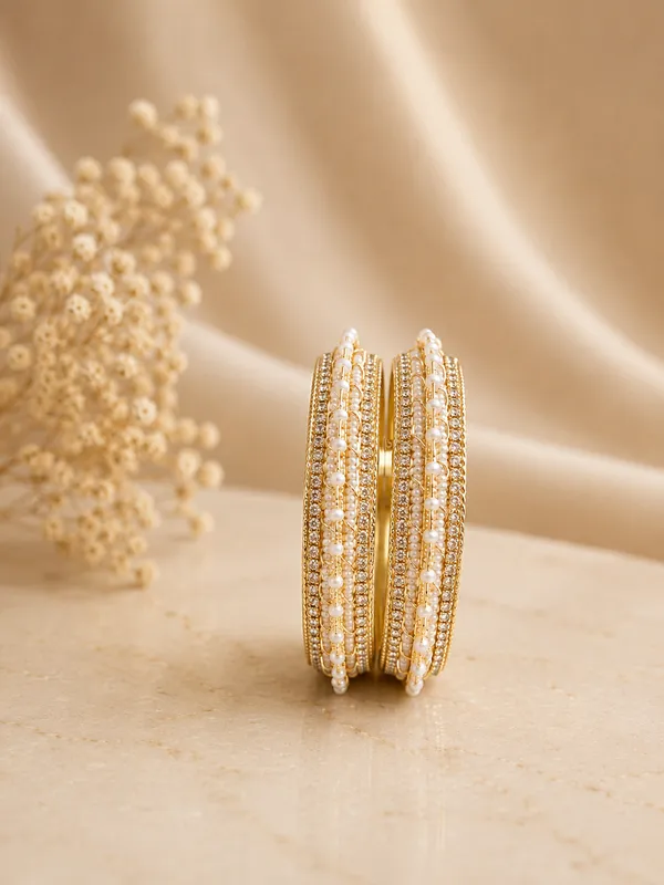 Gold_And_White_Beaded_Wrap_Bangles_Set