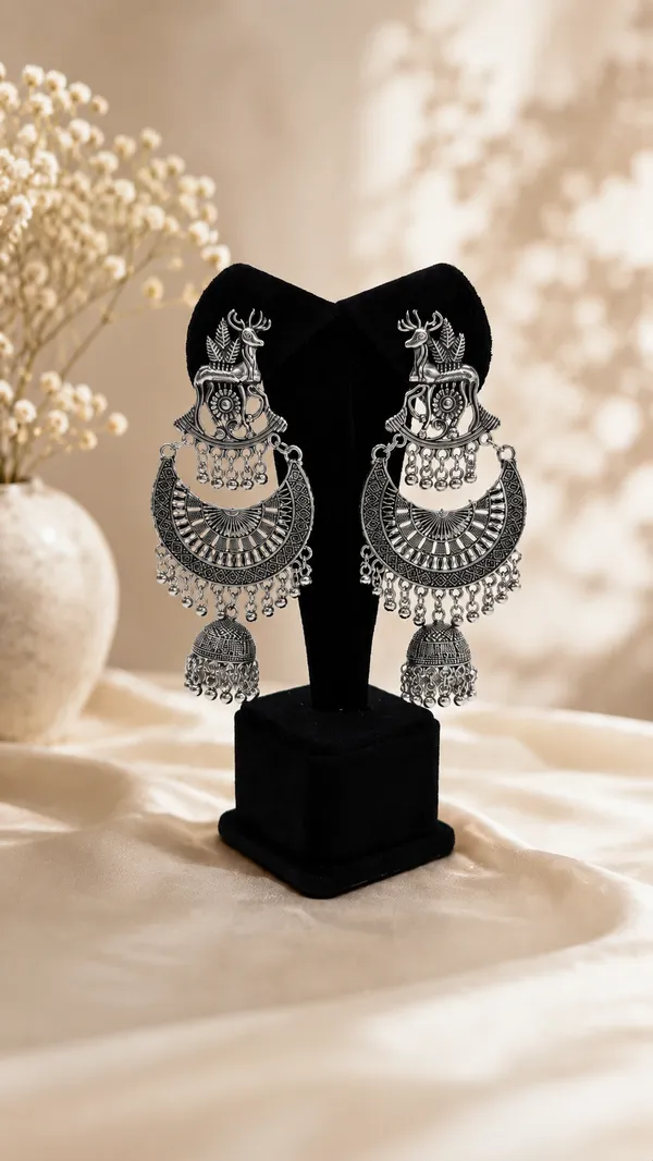 Silver_Oxidized_Deer_Motif_Chandbali_Jhumka_Earrings_For_Women