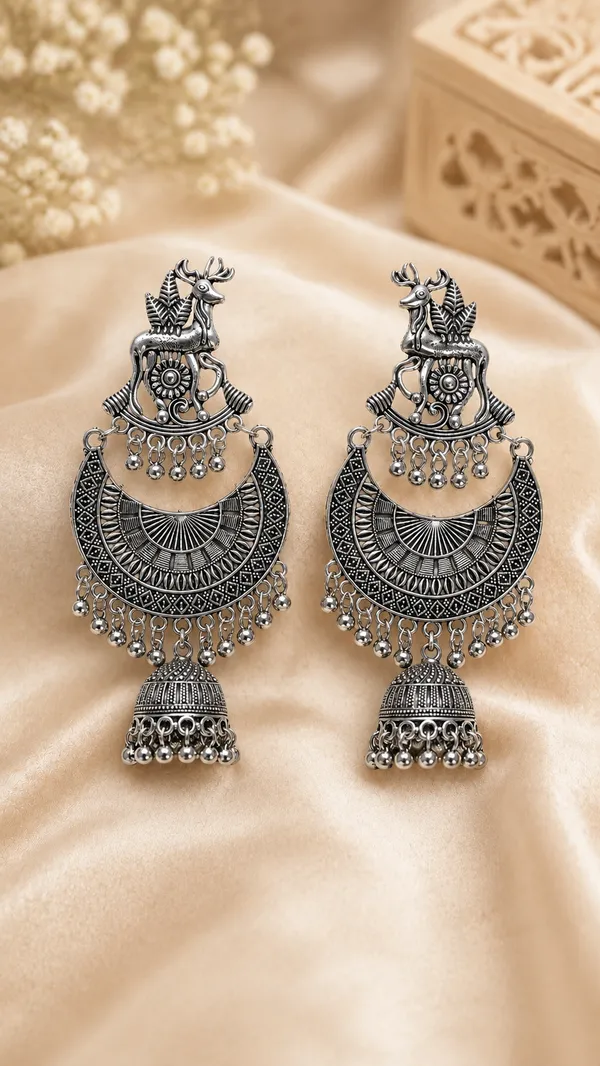 Silver_Oxidized_Deer_Motif_Chandbali_Jhumka_Earrings_For_Women