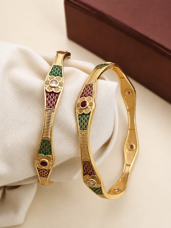 Gold_Plated_Enamel_Ethnic_Bangle_Set_For_Women