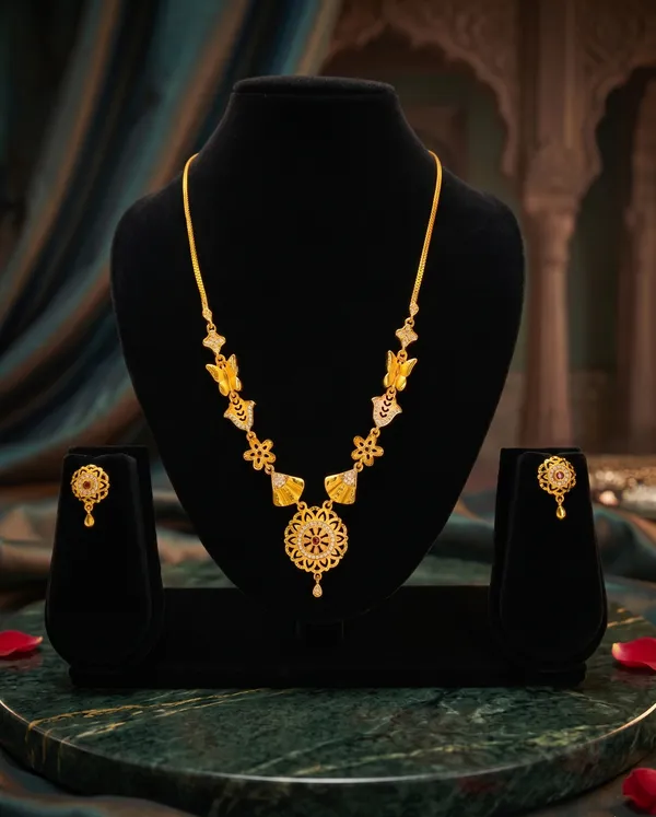 Golden_Floral_Necklace_Set_With_Matching_Earrings_For_Women