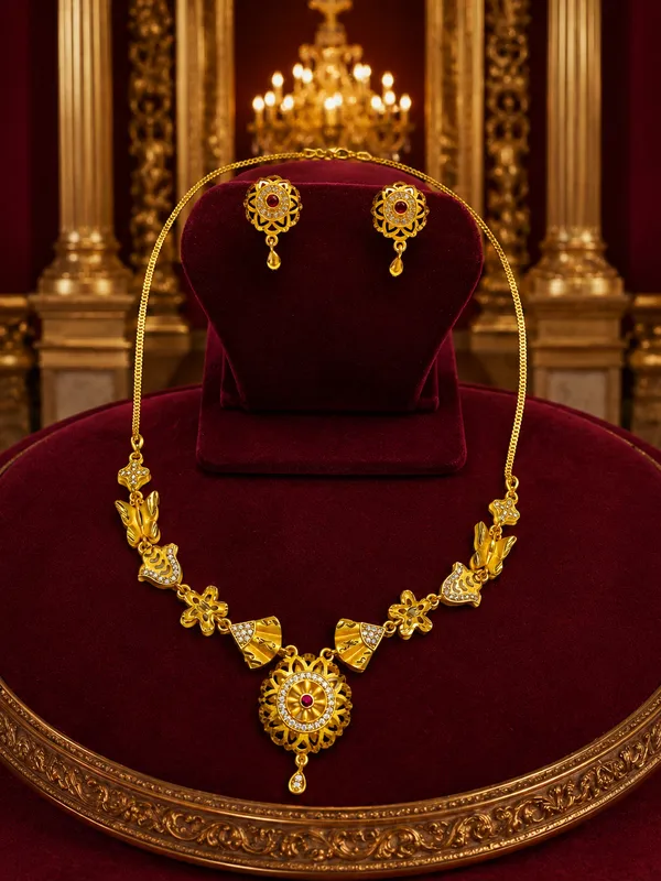 Golden_Floral_Necklace_Set_With_Matching_Earrings_For_Women
