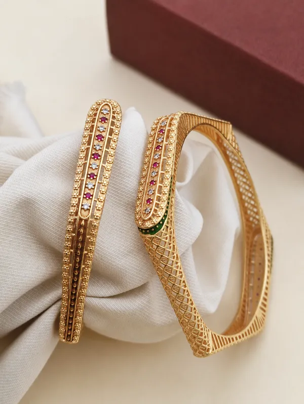 Gold_Plated_Pink_And_Green_Stone_Embellished_Bangles_For_Women