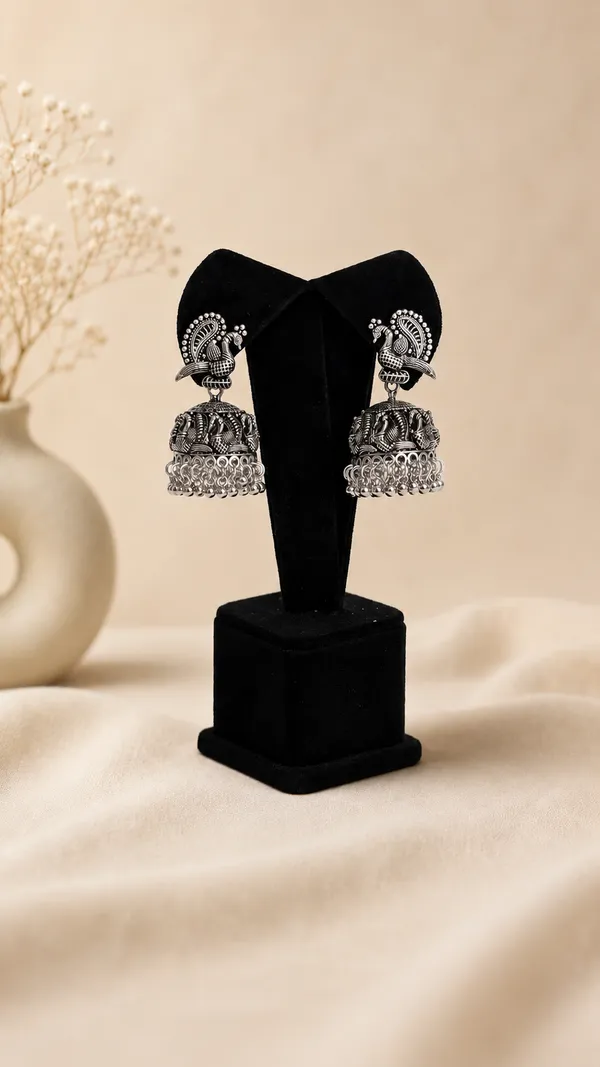 Oxidized_Silver_Peacock_Jhumka_Earrings_For_Women