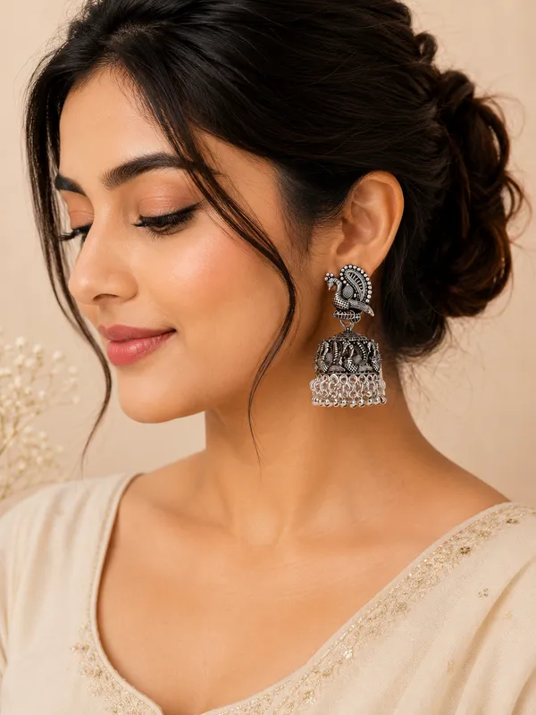 Oxidized_Silver_Peacock_Jhumka_Earrings_For_Women