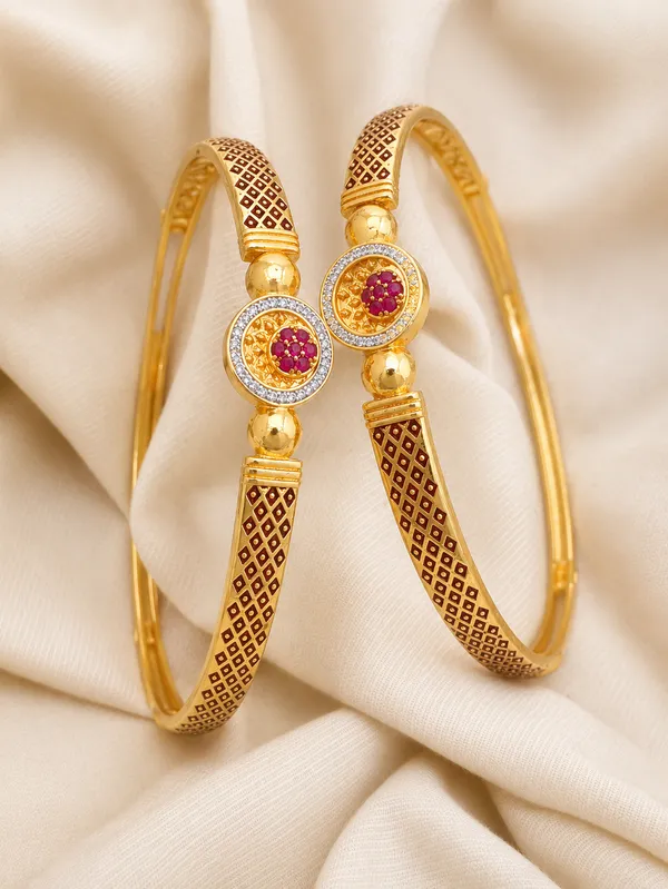 Gold_Plated_Ruby_American_Diamond_Bangle_Set