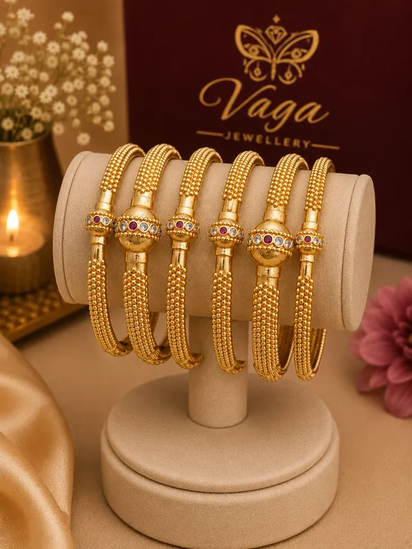 Gold_Plated_Textured_Bangles_With_Gemstone_Accents_For_Women