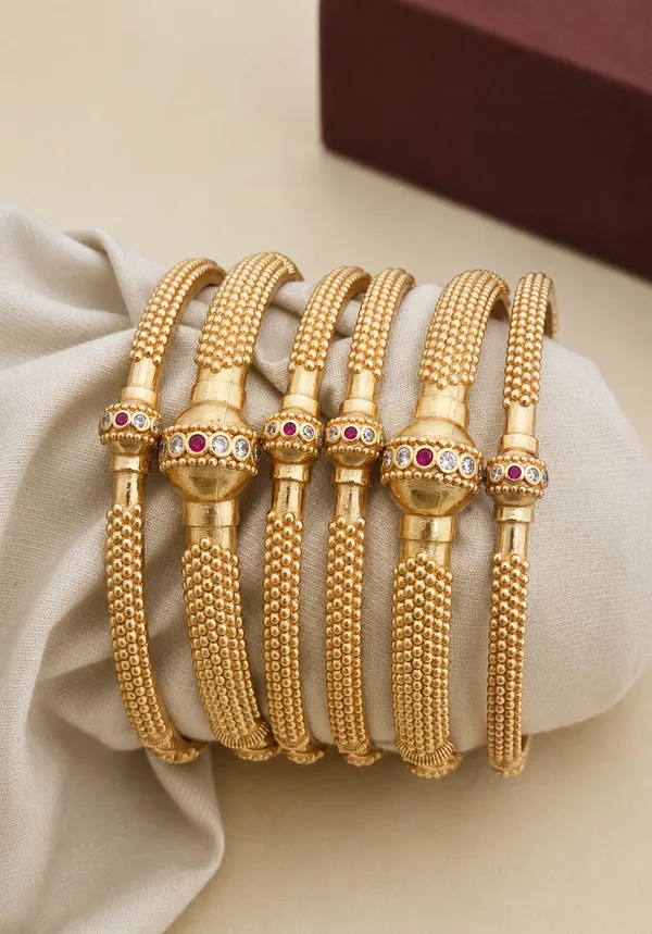 Gold_Plated_Textured_Bangles_With_Gemstone_Accents_For_Women