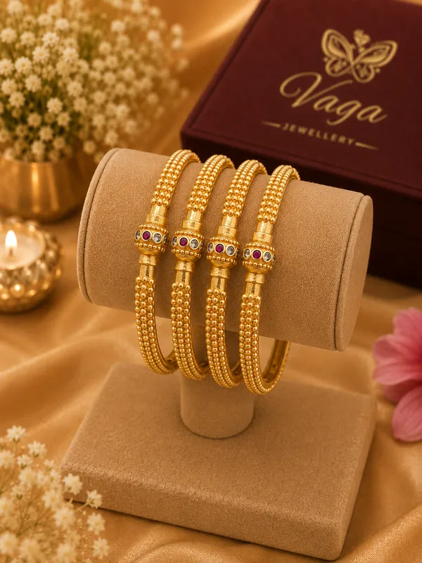 Gold_Plated_Textured_Bangles_With_Gemstone_Accents_For_Women
