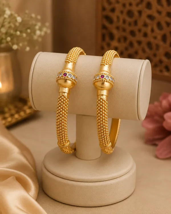 Gold_Plated_Textured_Bangles_With_Gemstone_Accents_For_Women