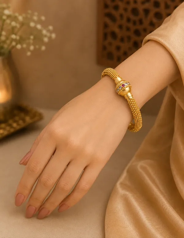 Gold_Plated_Textured_Bangles_With_Gemstone_Accents_For_Women