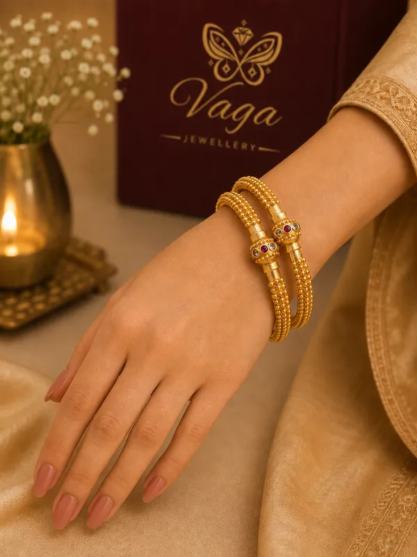 Gold_Plated_Textured_Bangles_With_Gemstone_Accents_For_Women