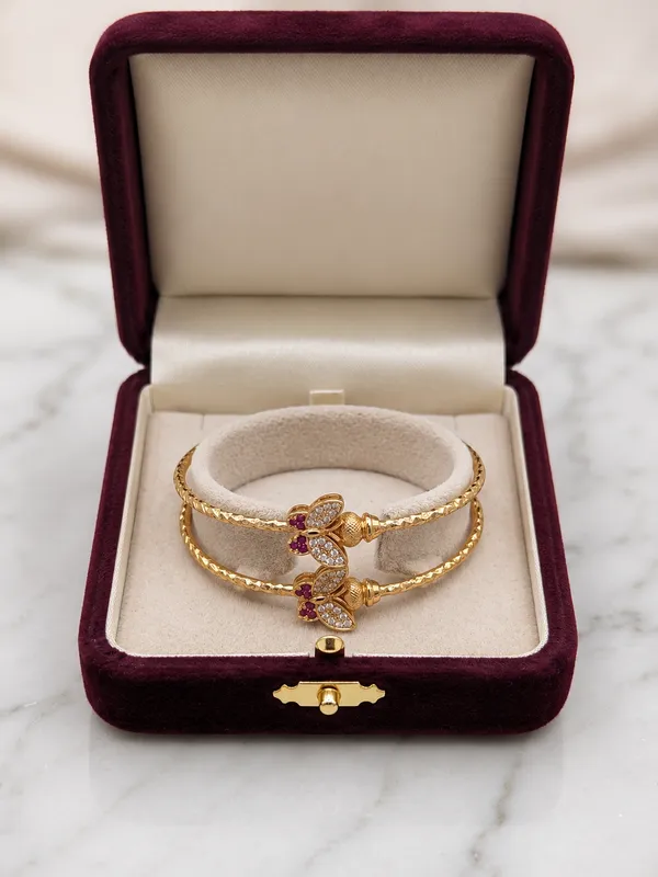 Gold_Plated_Pink_Stone_Bracelets_Set_For_Women