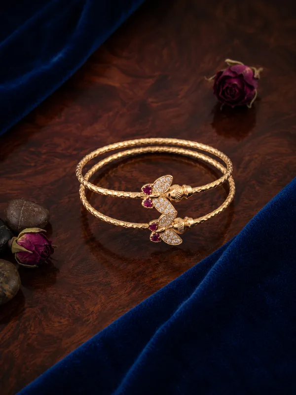 Gold_Plated_Pink_Stone_Bracelets_Set_For_Women