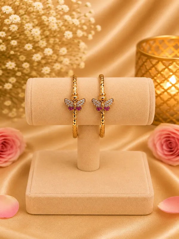 Gold_Plated_Pink_Stone_Bracelets_Set_For_Women