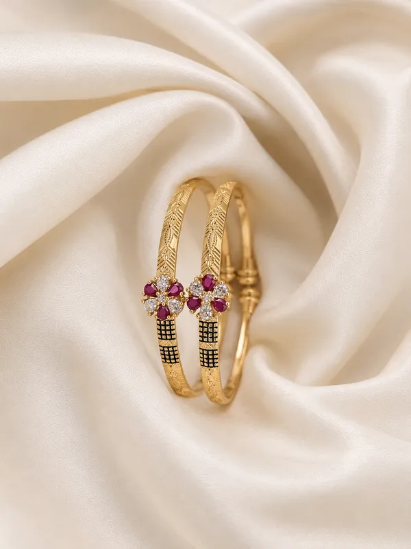 Gold_Plated_Floral_Ruby_Bracelet_Set_For_Women