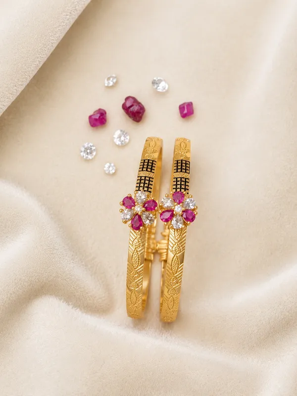 Gold_Plated_Floral_Ruby_Bracelet_Set_For_Women