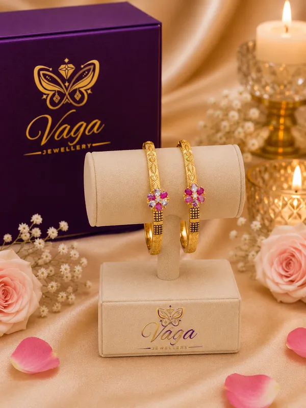 Gold_Plated_Floral_Ruby_Bracelet_Set_For_Women