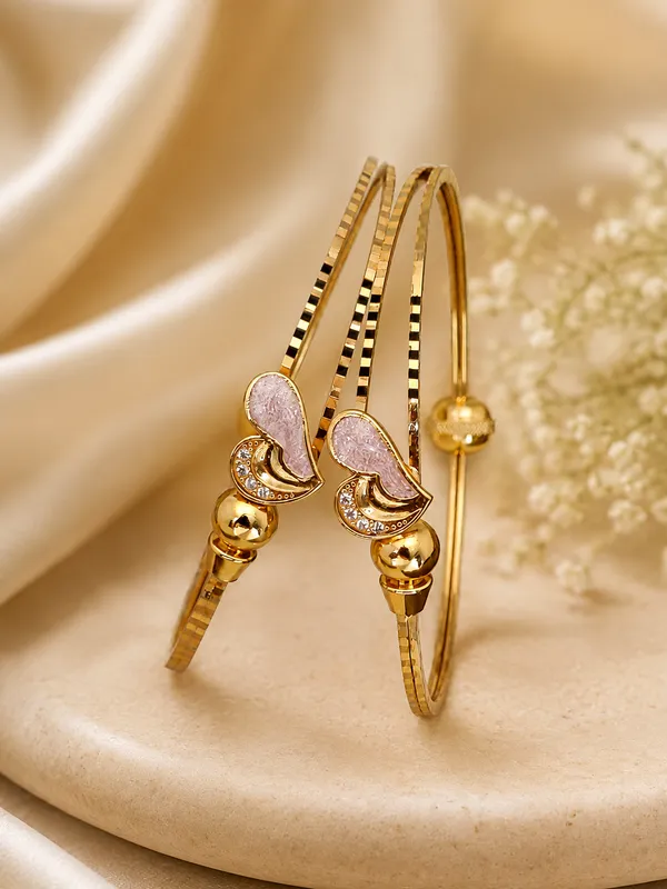 Chic_High_Gold_Plated_Bangles_with_Pink_Enamel_with_Embedded_AD_Heart_Motif