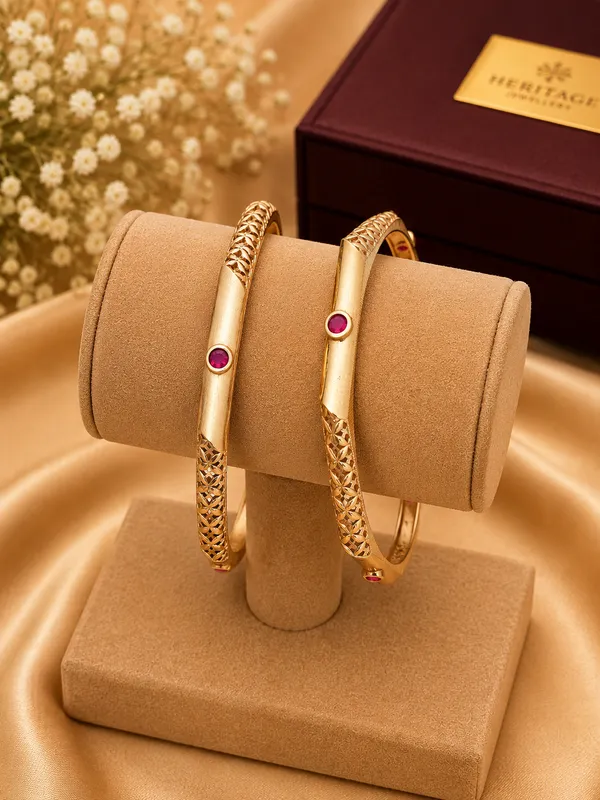 Gold_Plated_Ruby_Studded_Textured_Bangles_For_Women