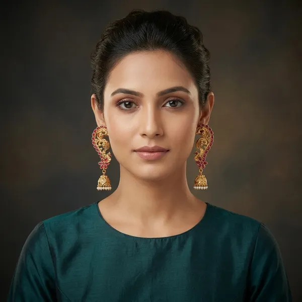 Gold_Plated_Ruby_Stone_Peacock_Jhumka_Earrings_For_Women