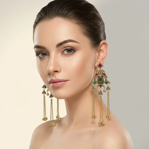 Gold_Plated_Kundan_Chandbali_Earrings_With_Chain_Tassels