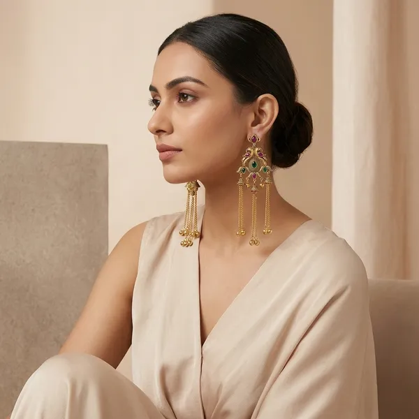 Gold_Plated_Kundan_Chandbali_Earrings_With_Chain_Tassels