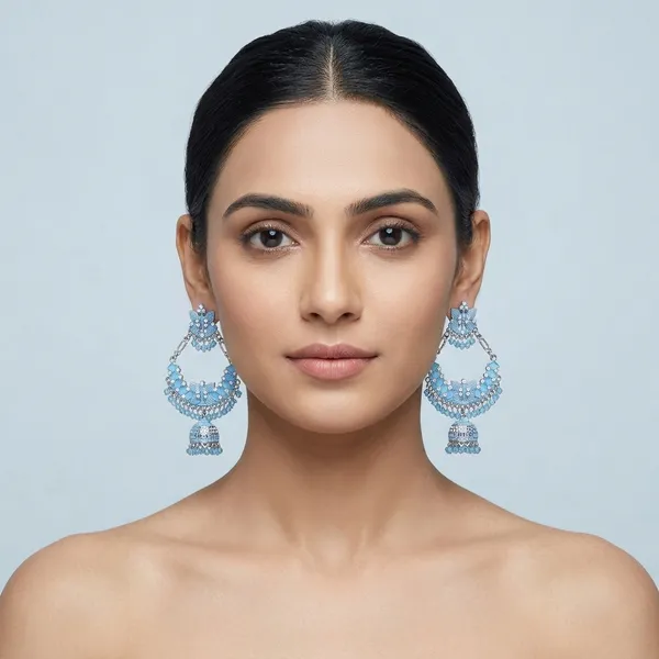 Blue_Oxidized_Silver_Jhumka_Earrings_With_Floral_Motif