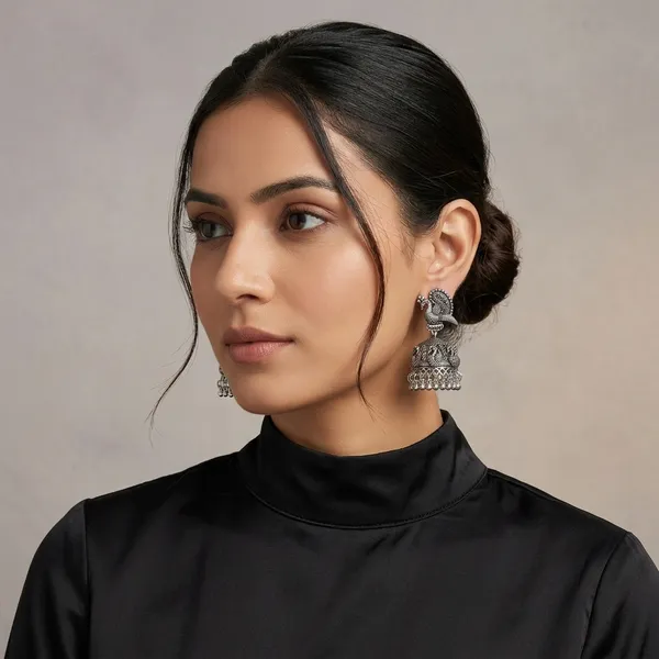 Oxidized_Silver_Peacock_Jhumka_Earrings_For_Women