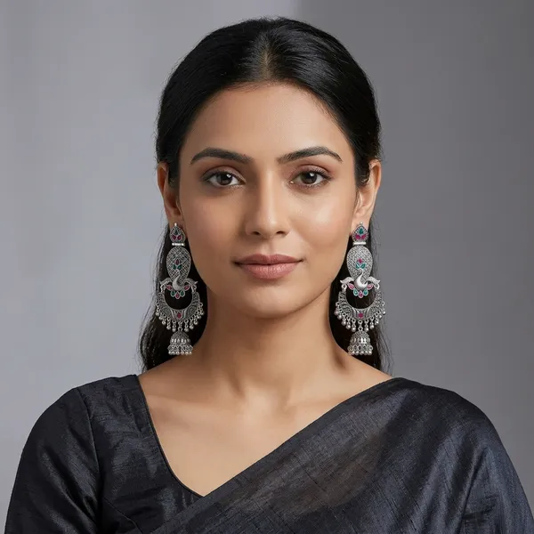Oxidized_Silver_Kundan_Jhumka_Earrings_For_Women