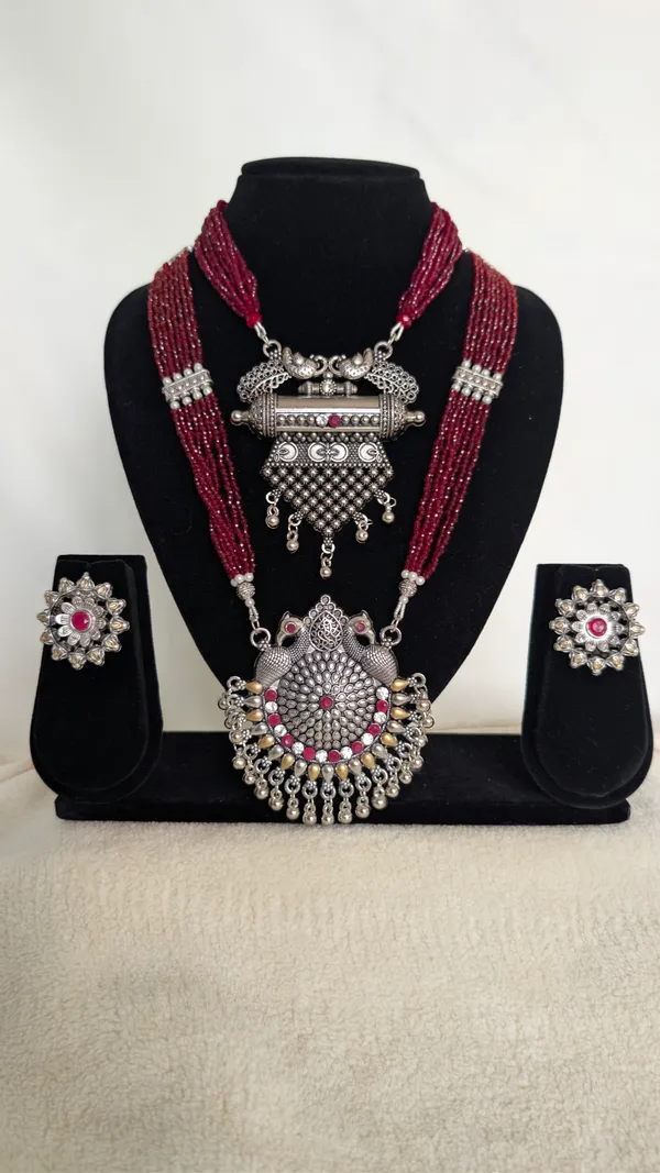 Silver_Oxidized_Ruby_Stone_Layered_Necklace_Set_For_Women