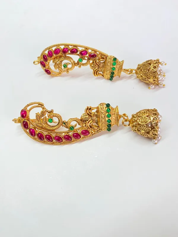Gold_Plated_Ruby_Emerald_Peacock_Ear_Cuffs_Earrings_For_Women