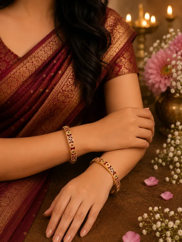 Gold_Plated_Red_Enamel_Swastik_Design_Bangles_For_Women
